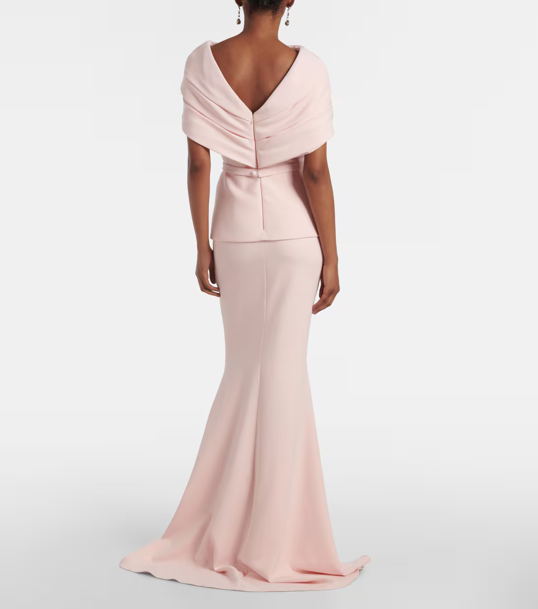 Refined Mermaid Gown Draped Neckline Short Sleeves V-Back Floor Length Formal Evening Dress