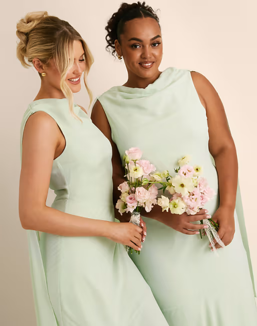 Refined Mermaid High-Neck Sleeveless Cape-Back Floor-Length Bridesmaid Dress