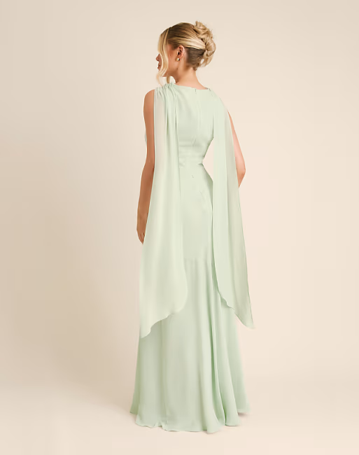 Refined Mermaid High-Neck Sleeveless Cape-Back Floor-Length Bridesmaid Dress