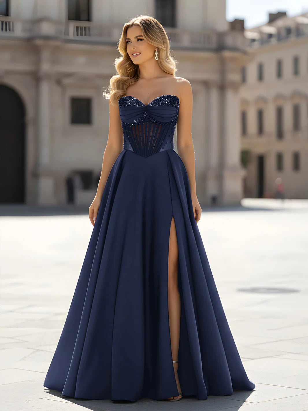Regal A-Line Strapless Sweetheart Corset Lace-Up Floor-Length Evening Dresses