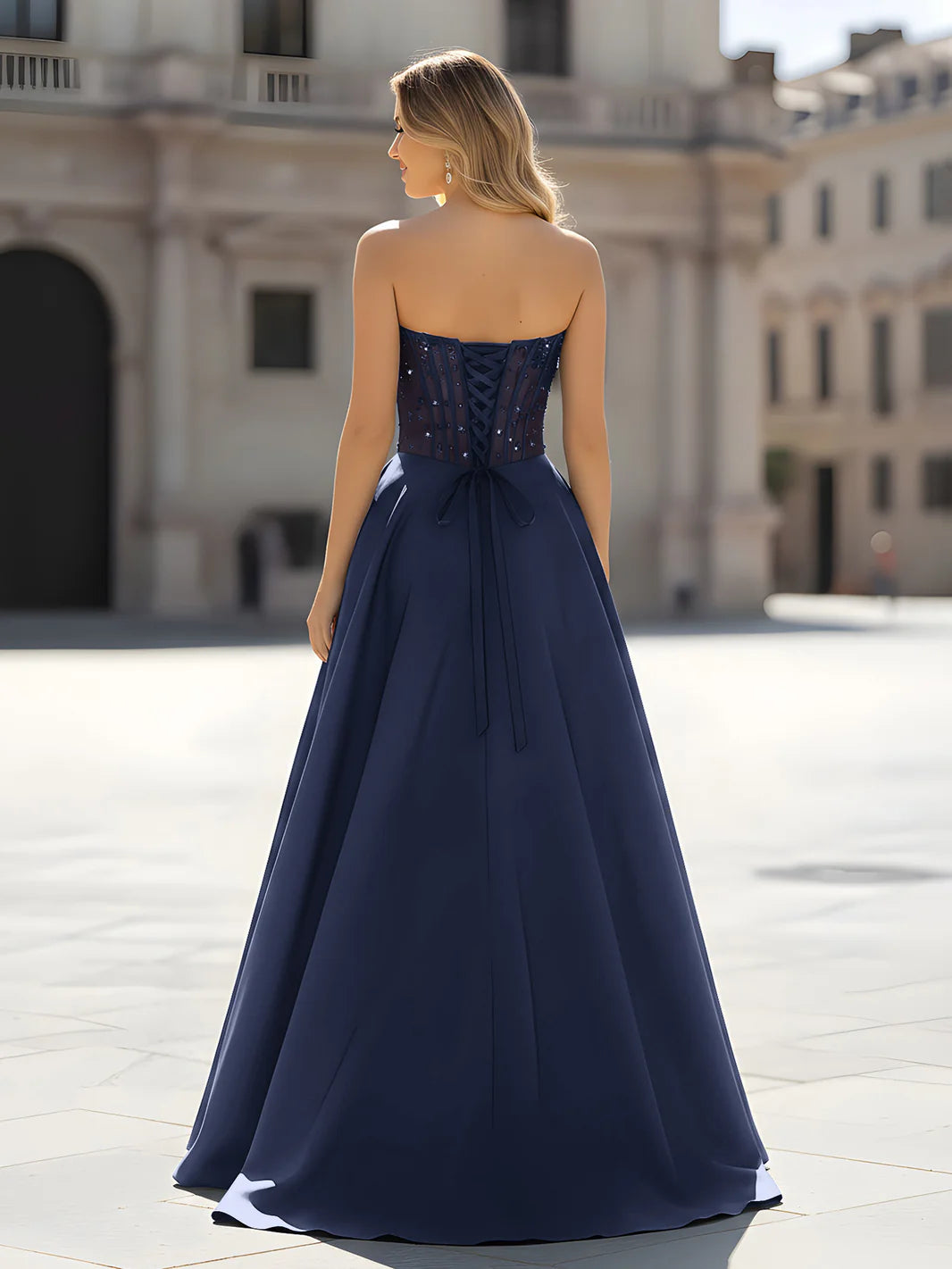 Regal A-Line Strapless Sweetheart Corset Lace-Up Floor-Length Evening Dresses