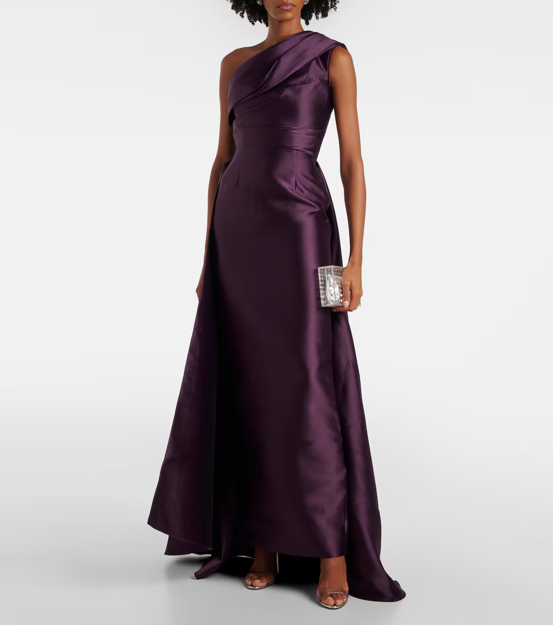Regal A-line Ball Gown Asymmetrical Neck Single Sleeve Open Back Floor Length Formal Evening Dress