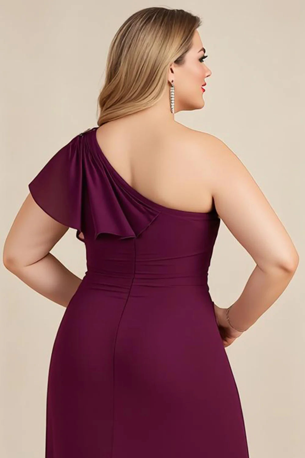 Regal Chiffon A-Line One-Shoulder Ruffled-Sleeve Beaded Floor Length Mother of the Bride Dress
