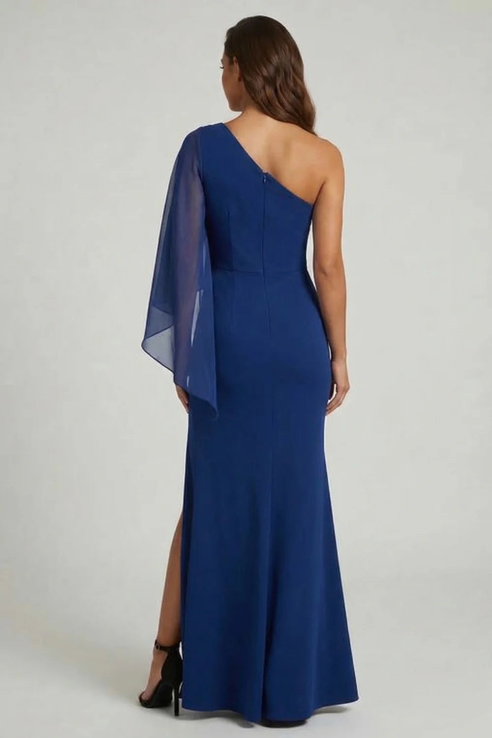 Regal Mermaid Mother of the Bride Dress Asymmetrical Neck Single Chiffon Sleeve Open Back Floor Length