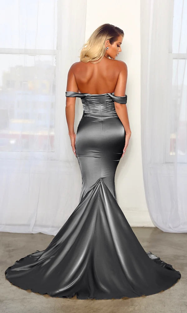 Regal Mermaid Off-the-Shoulder Corset Back Floor Length Evening Dress