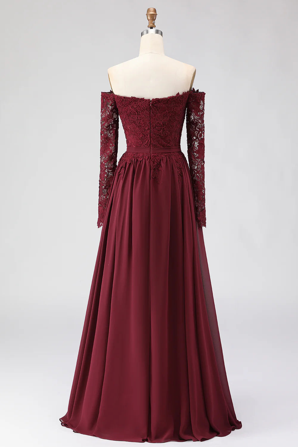 Regal Off-Shoulder Lace Long-Sleeve Chiffon Floor-Length A-Line Mother of the Bride Dress