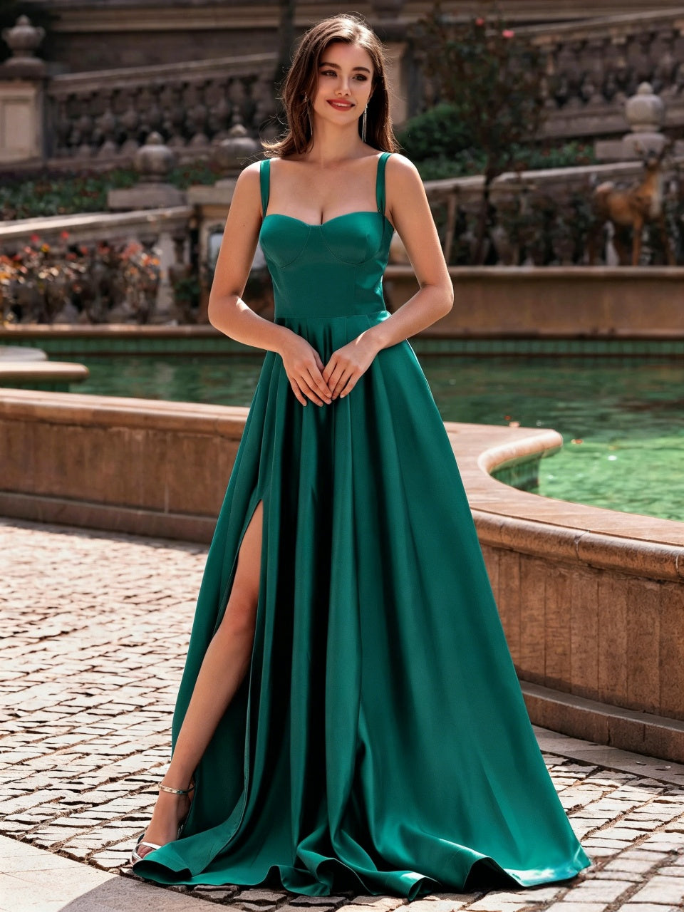 Regal Satin A-Line Sweetheart-Neck Floor Length Evening Dress