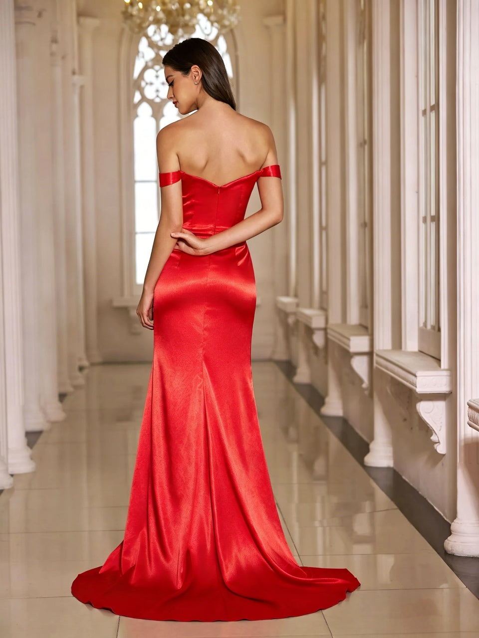 Regal Satin Mermaid Off-The-Shoulder Floor Length Evening Dress