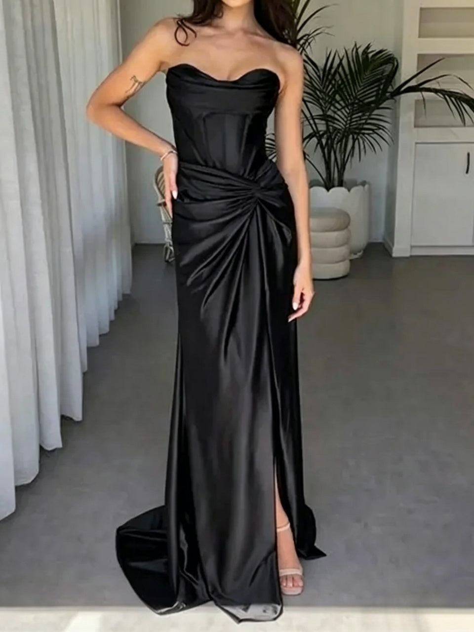 Regal Satin Mermaid Strapless Lace-Up Floor Length Evening Dress