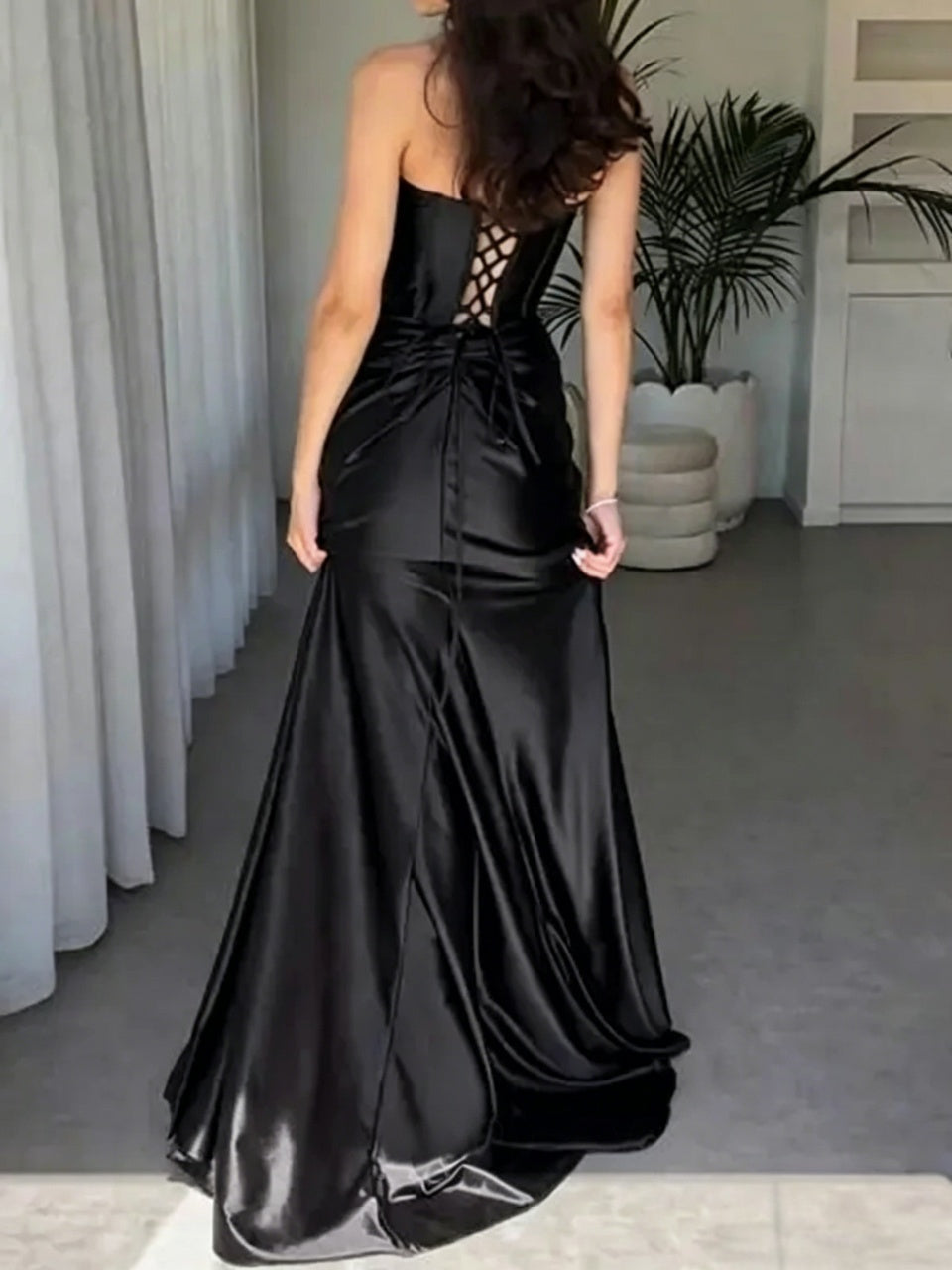 Regal Satin Mermaid Strapless Lace-Up Floor Length Evening Dress
