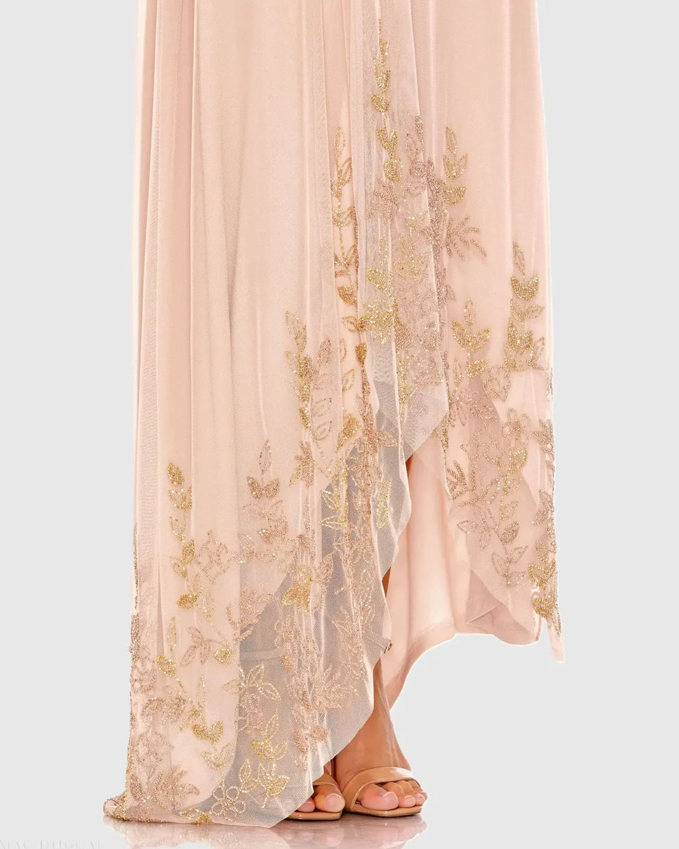 Romantic Blush Tulle Gown One-Shoulder Sleeveless Zipper Back High-Low Hem Embellished Evening Dresses