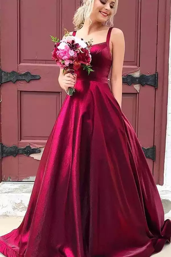 Romantic Burgundy Metallic Ball Gown with Criss-Cross Back & Cathedral Train