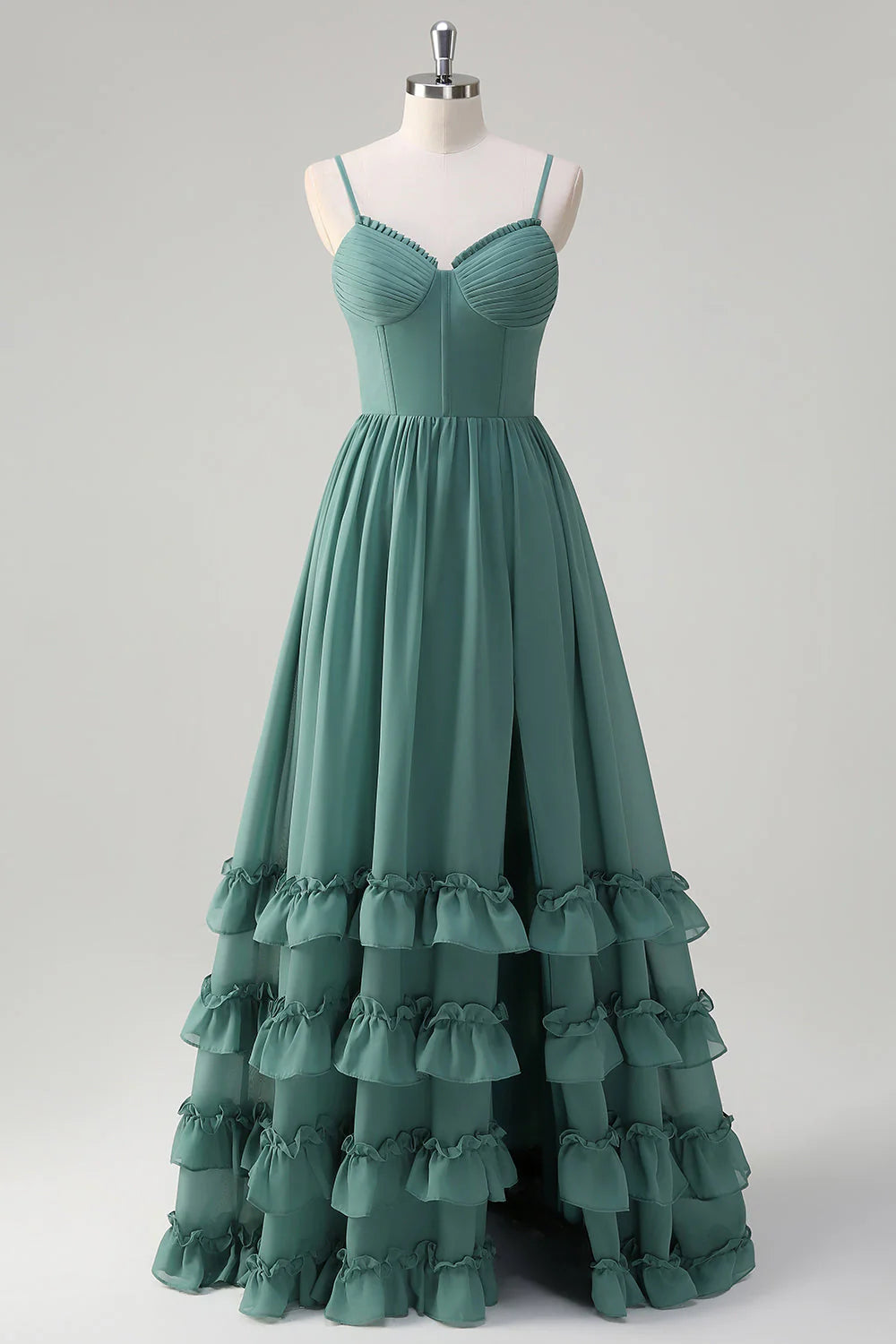 Romantic Chiffon A-Line Sweetheart Neck Spaghetti Strap Lace-Up Back Floor-Length Evening Dress