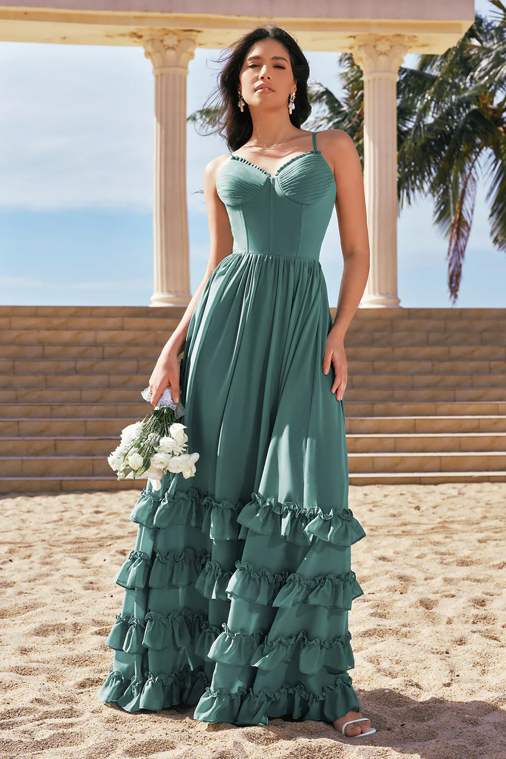 Romantic Chiffon A-Line Sweetheart Neck Spaghetti Strap Lace-Up Back Floor-Length Evening Dress