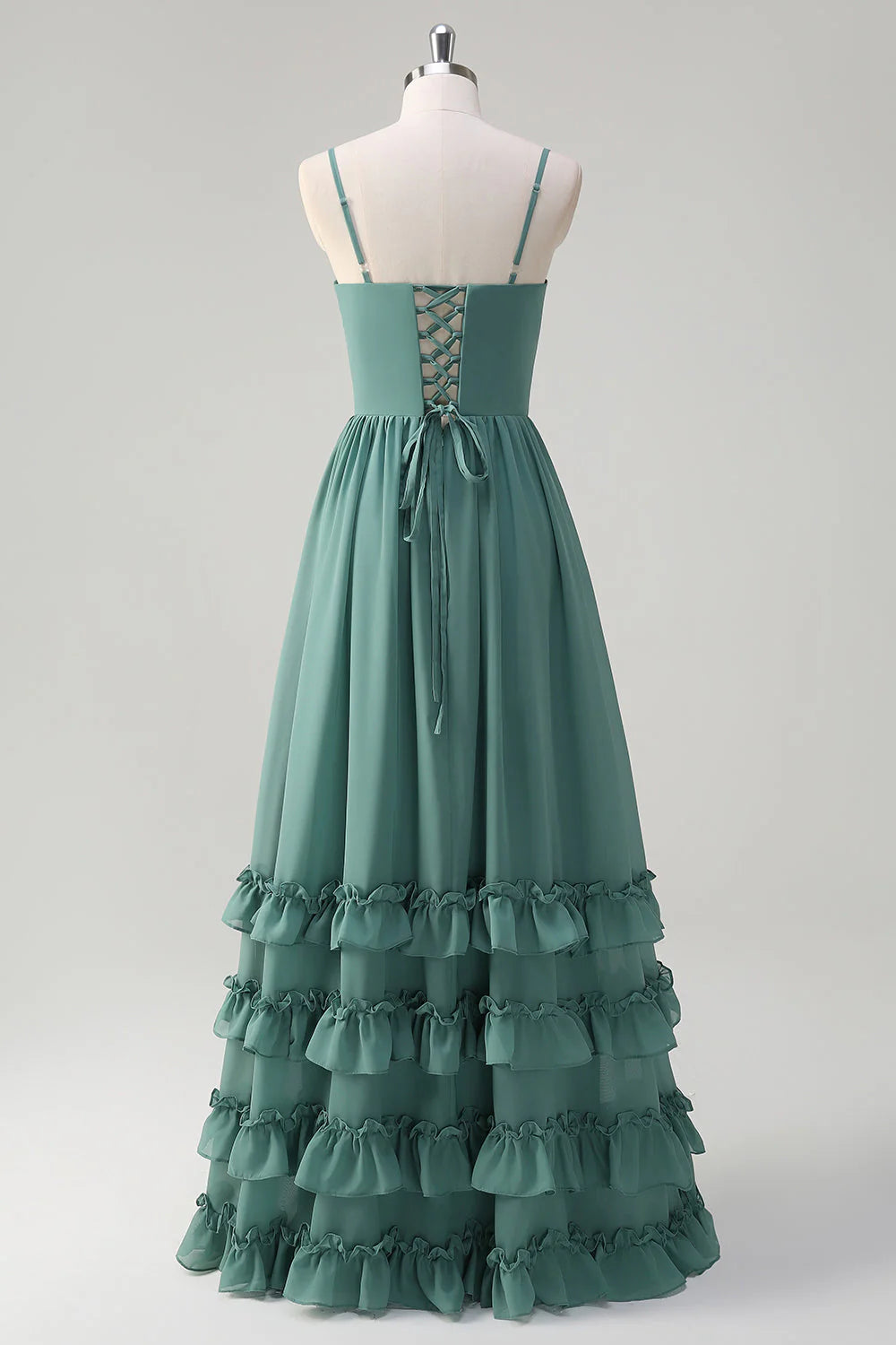 Romantic Chiffon A-Line Sweetheart Neck Spaghetti Strap Lace-Up Back Floor-Length Evening Dress