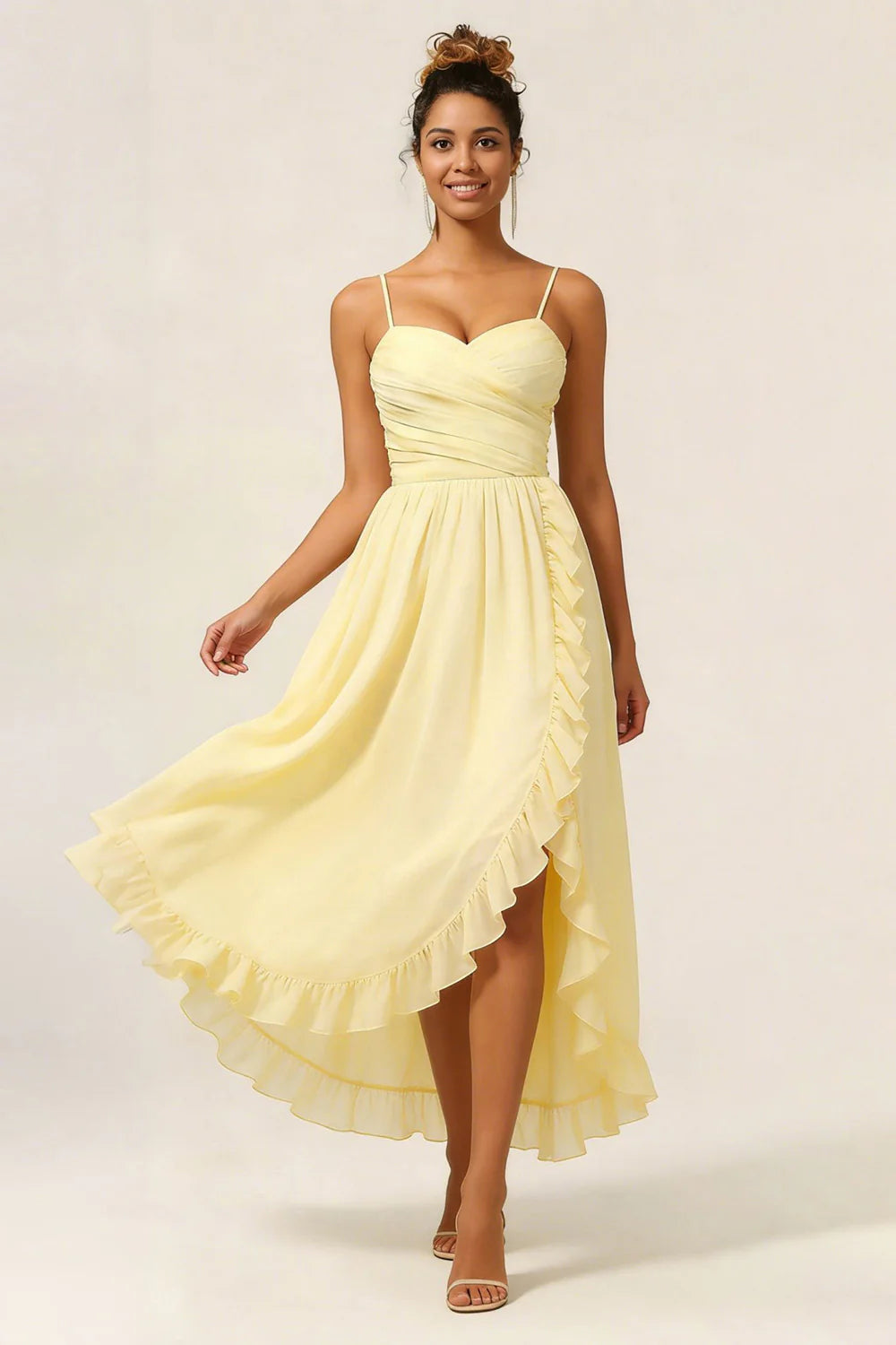 Romantic Chiffon A-Line Sweetheart Neck Spaghetti Strap Zipper Back High-Low Evening Dress