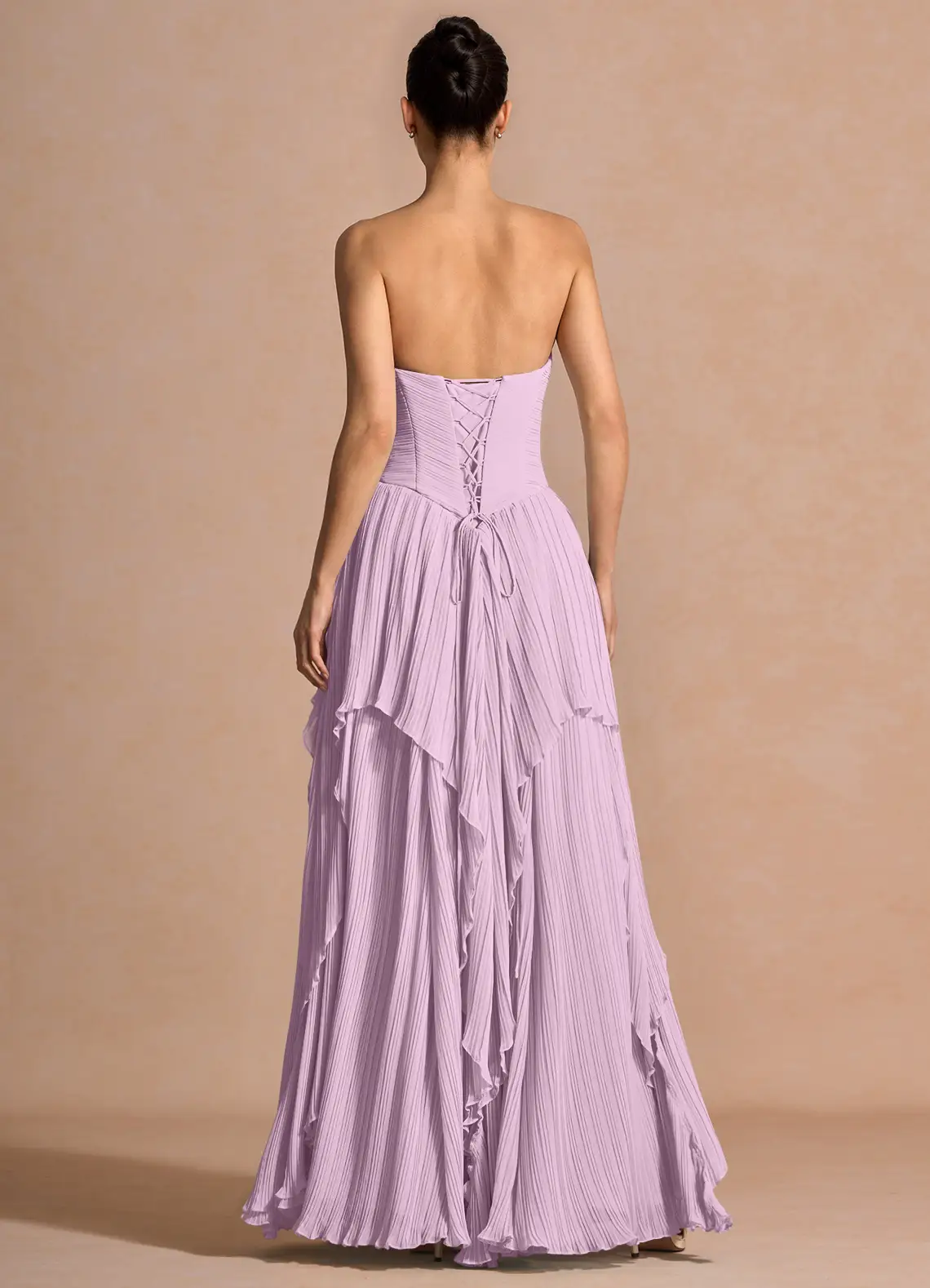 Romantic Convertible Strapless Spaghetti Strap Pleated Bodice Ruffled Tiered Floor-Length Evening Dress