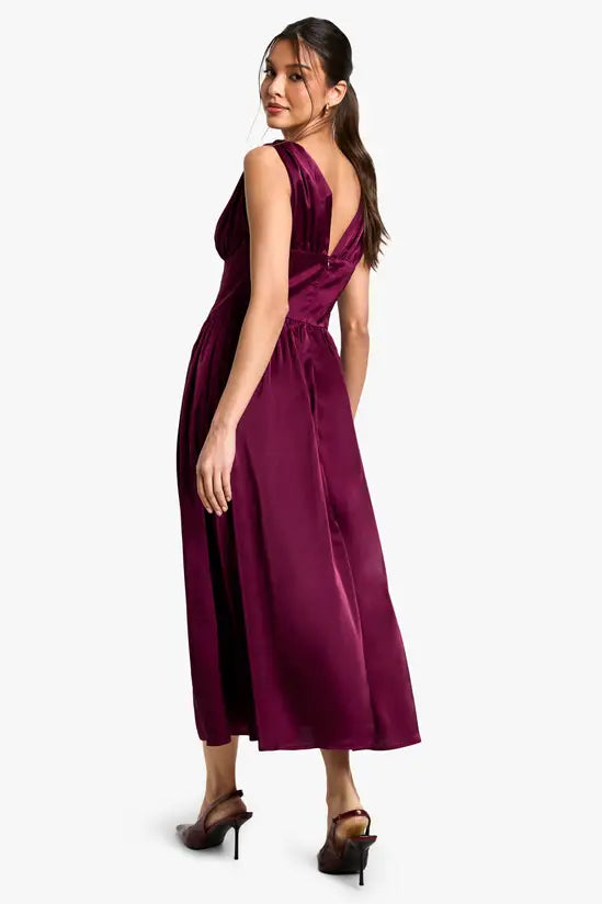 Romantic Corset V-Neck Tie-Front Sleeveless Midi Evening Dresses