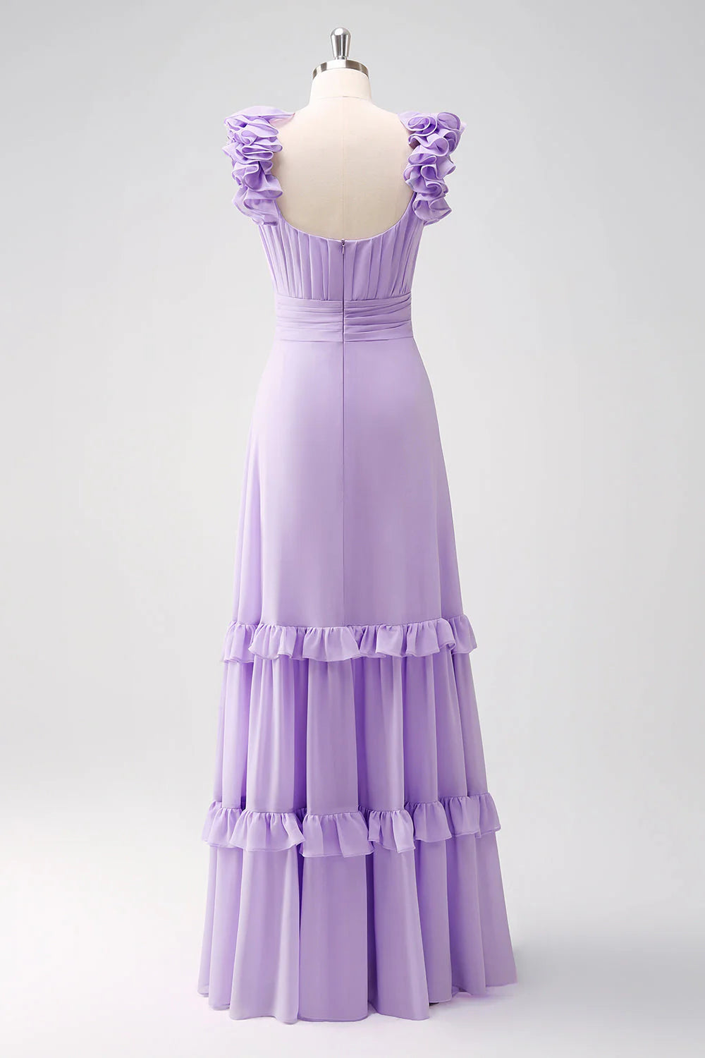 Romantic Elegant Fitted A-Line Sleeveless Back Zipper Floor-Length Tiered Ruffled Evening Dresses
