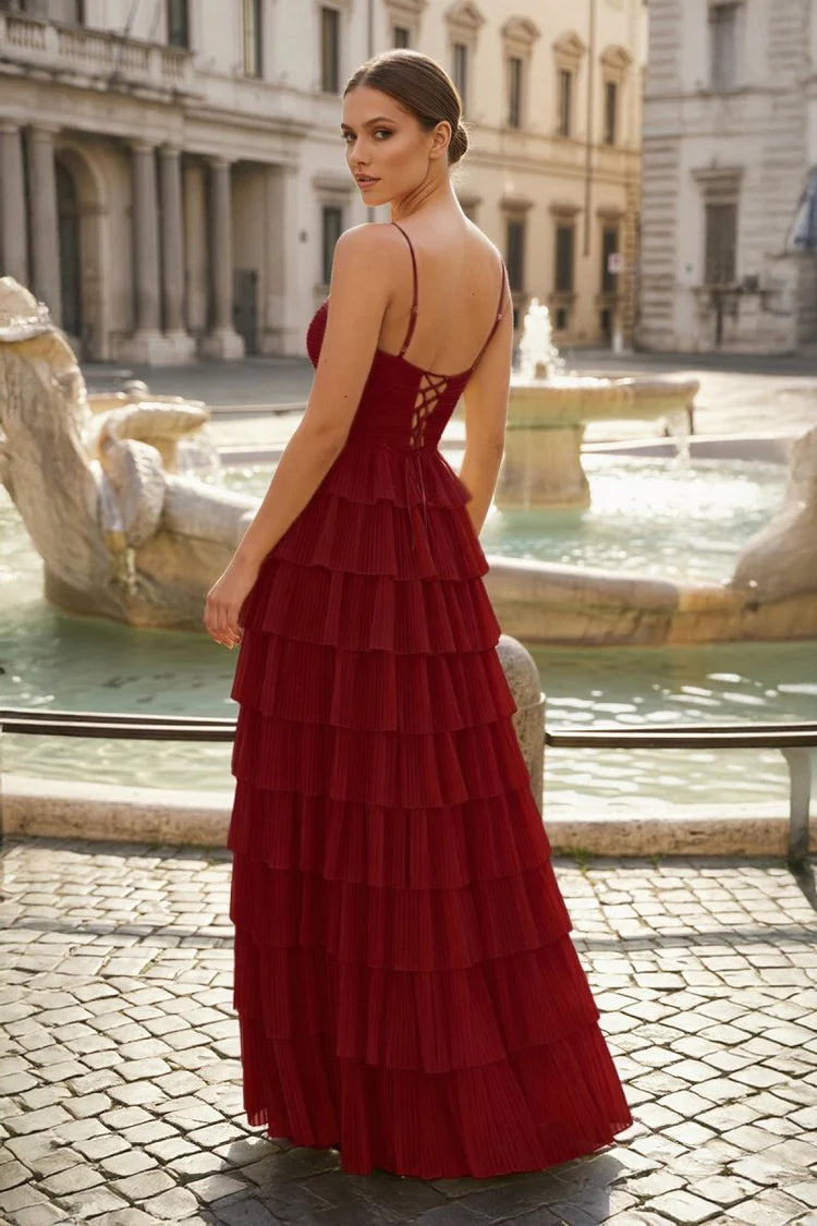 Romantic Fitted A-Line Sweetheart Neck Spaghetti Strap Lace-Up Back Floor-Length Prom Gown