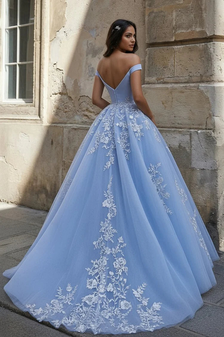Romantic Fitted Ball Gown Sweetheart Neck Off-The-Shoulder V-Back Floor-Length Prom Gown