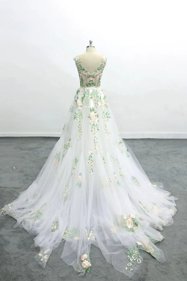 Romantic Forest Fairy Wedding Dress Green Lace Long Wedding Dress