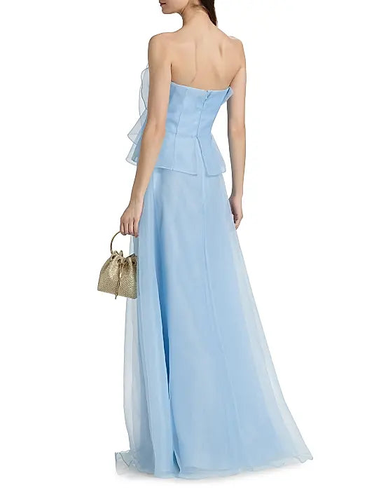 Romantic Luxury Fitted A-Line Strapless Back Zipper Floor-Length 3D Flower Evening Dresses