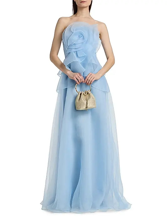 Romantic Luxury Fitted A-Line Strapless Back Zipper Floor-Length 3D Flower Evening Dresses
