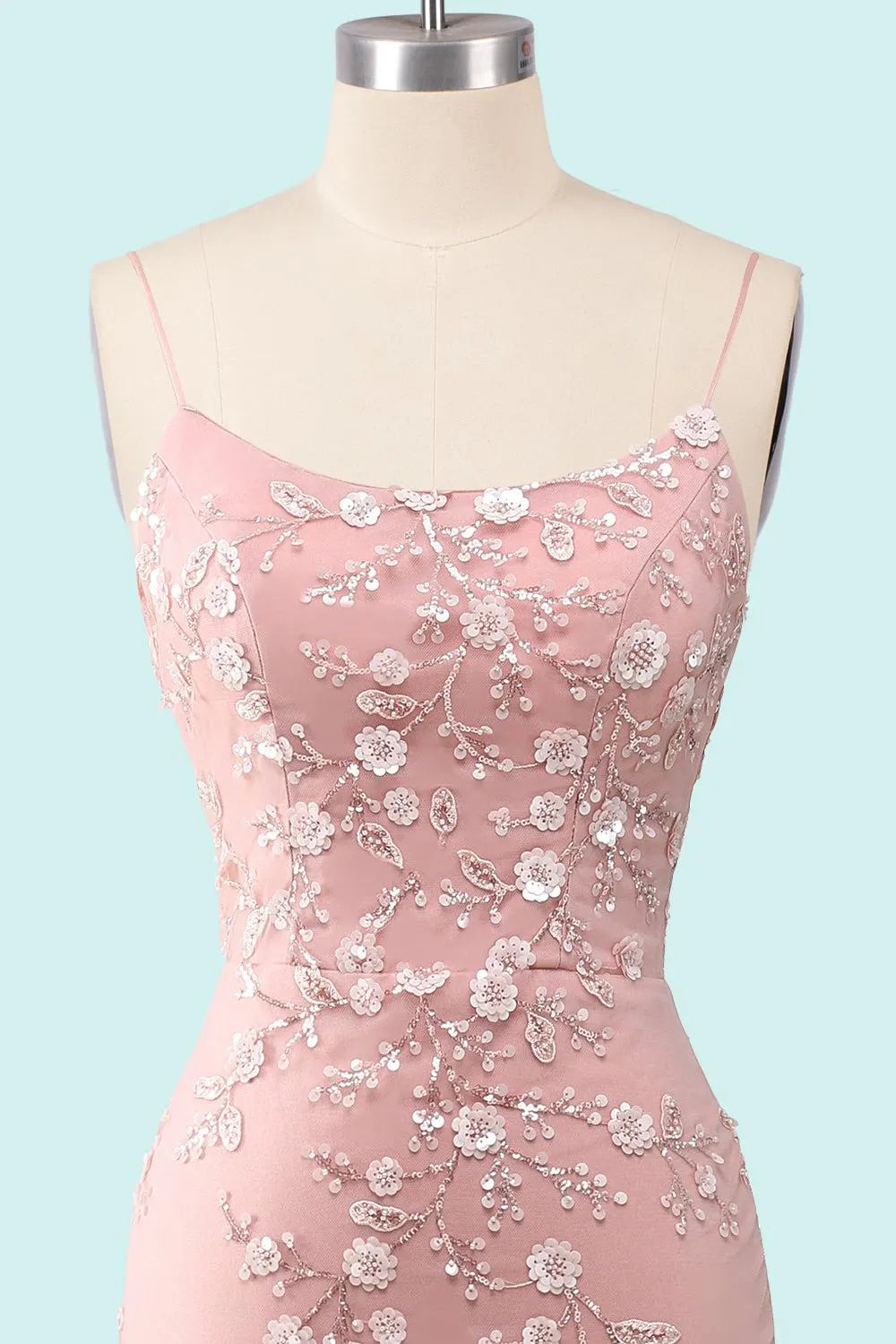 Romantic Mermaid Evening Dress with Floral Embroidery and Lace-Up Back