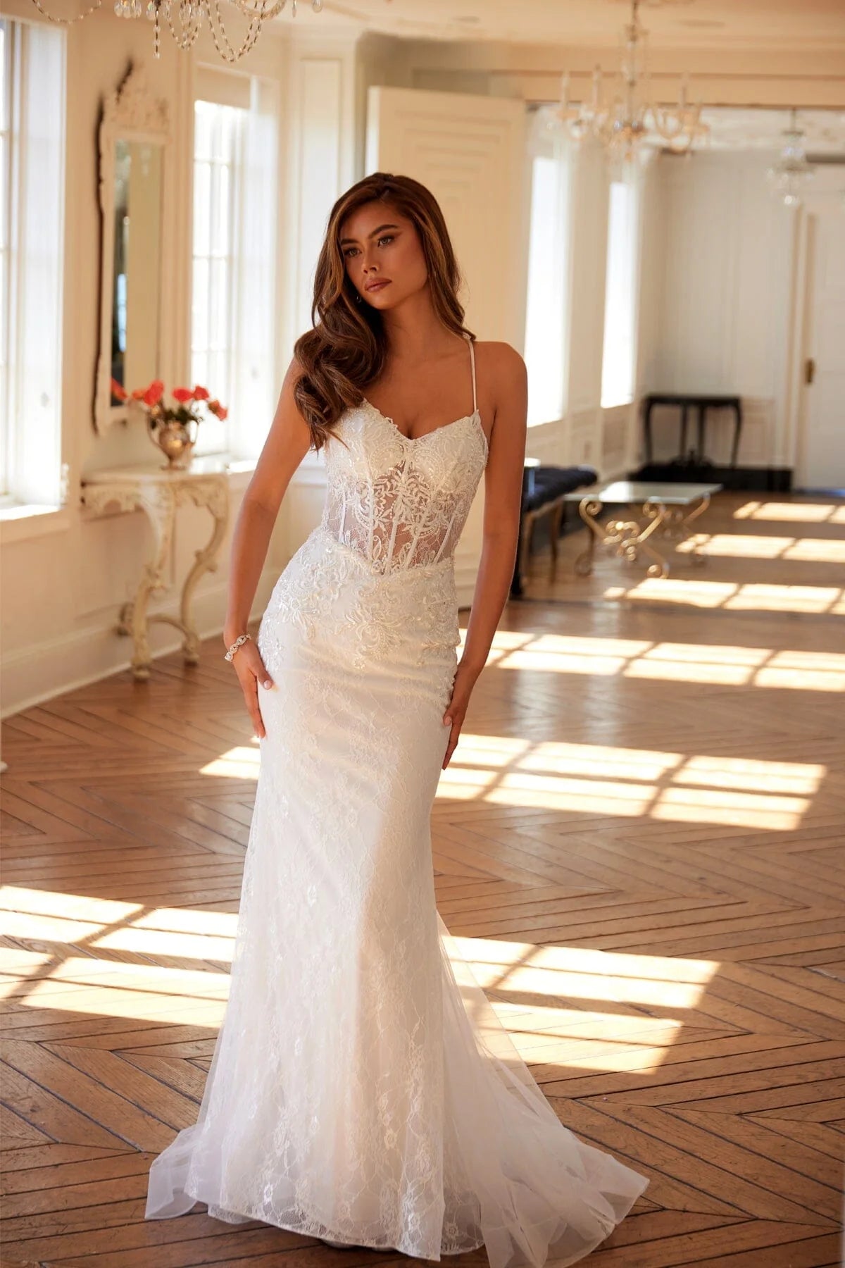 Romantic Mermaid Sweetheart Spaghetti Straps Lace Up Floor Length Lace Prom Dress