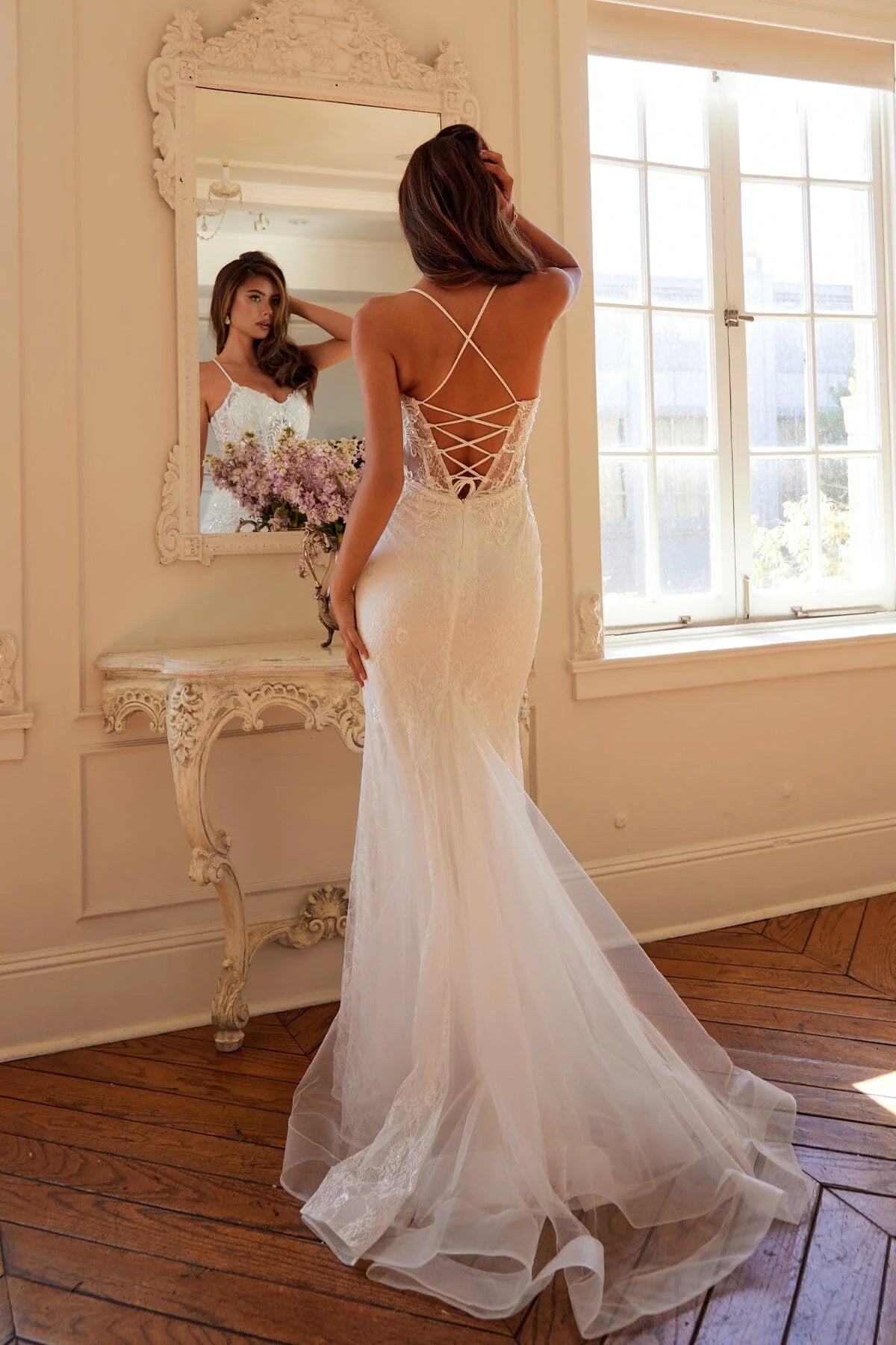 Romantic Mermaid Sweetheart Spaghetti Straps Lace Up Floor Length Lace Prom Dress