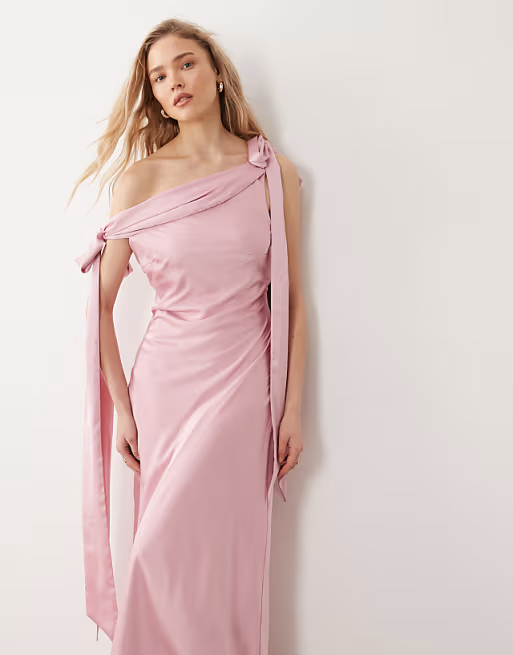 Romantic Off-Shoulder Bow-Strap Floor-Length Satin Bridesmaid Dress