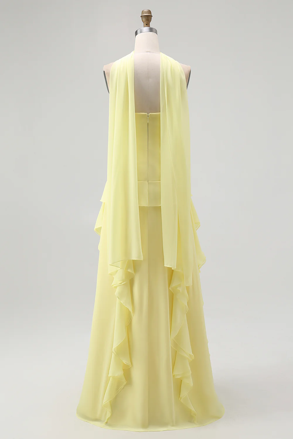 Elegant Strapless Evening Dress with Sheer Cape Overlay and Cascading Ruffle Skirt