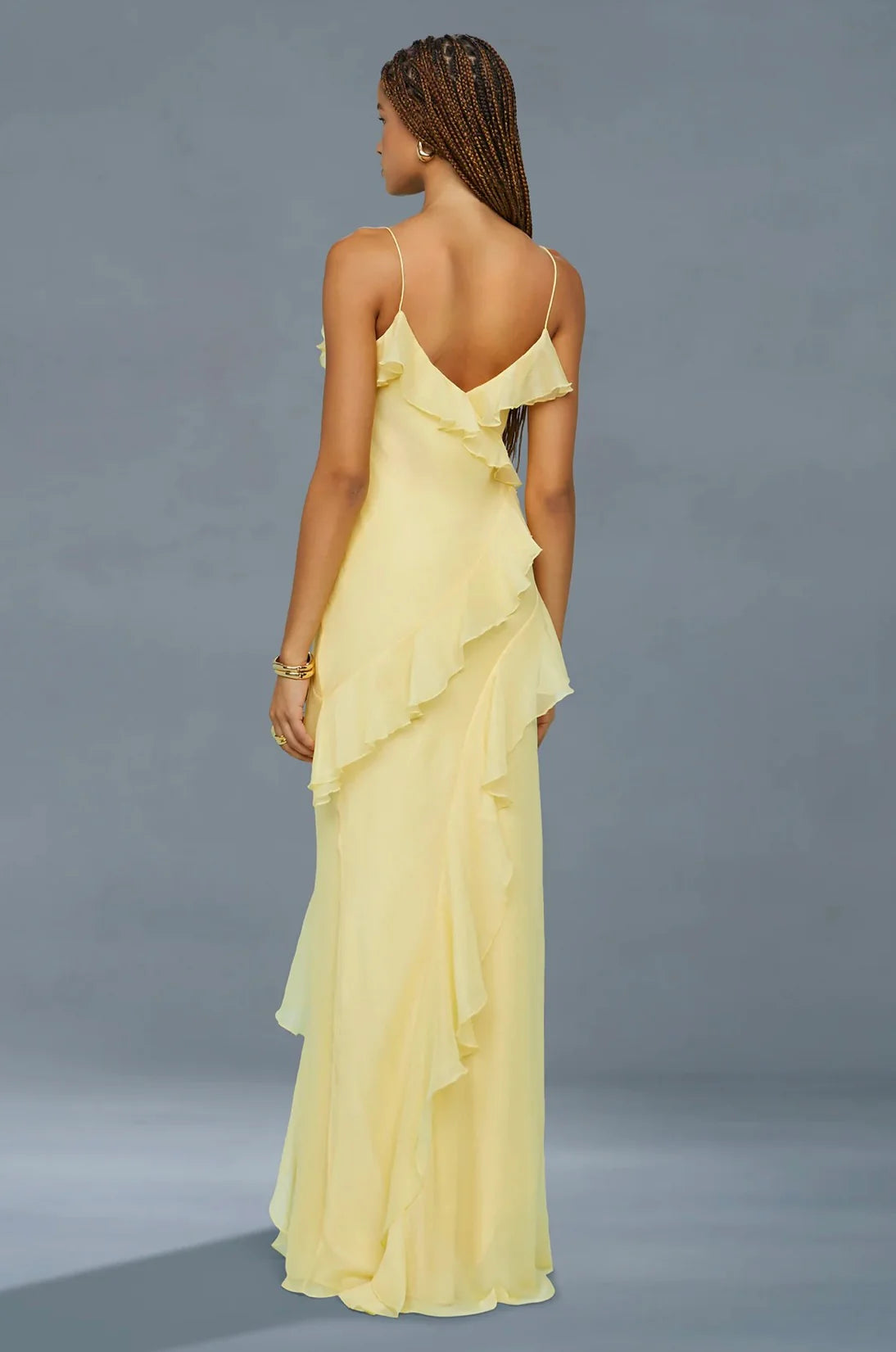 Romantic Spaghetti Strap V-Neck Ruffled Chiffon Mermaid Floor-Length Evening Dress