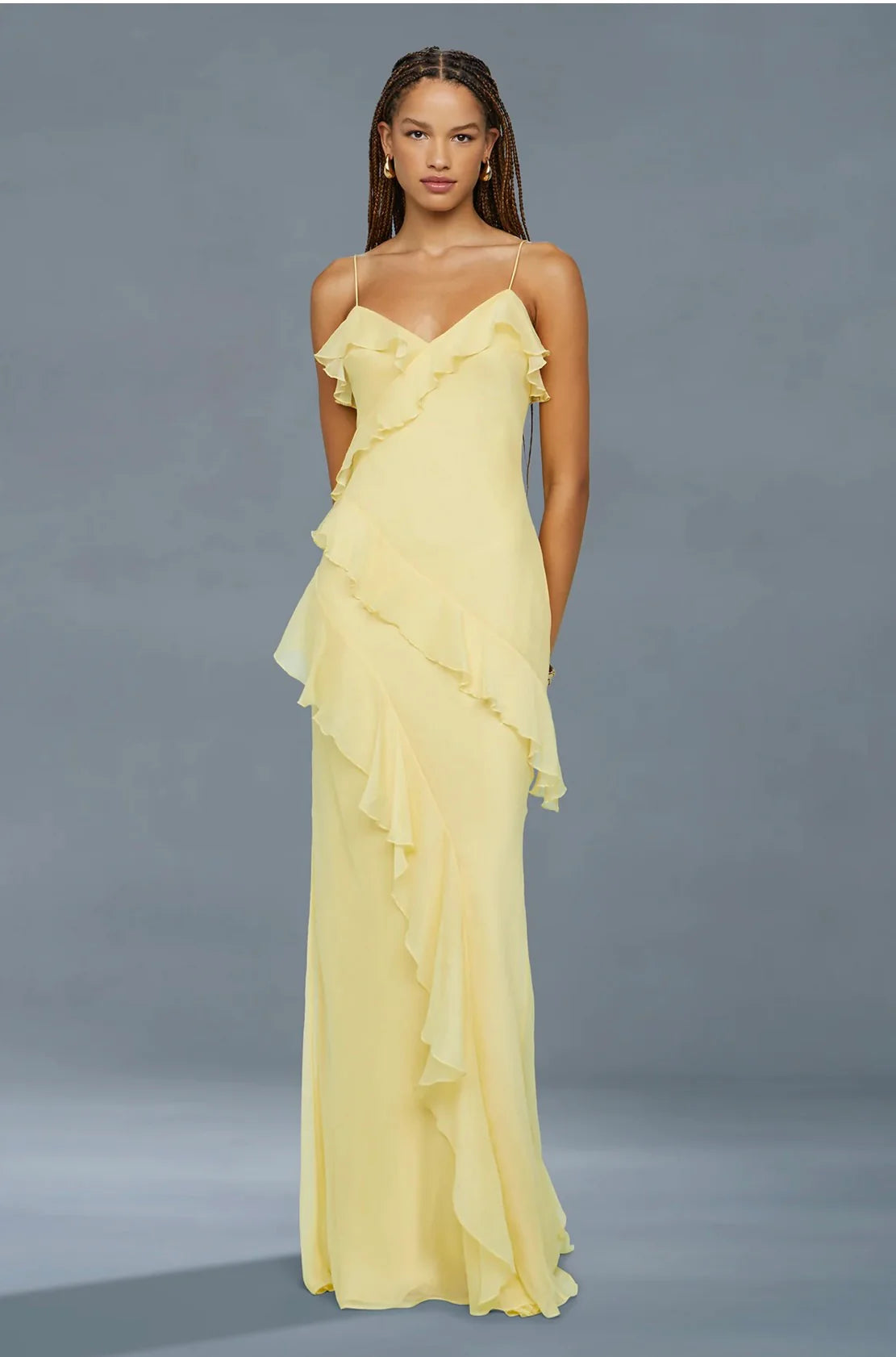 Romantic Spaghetti Strap V-Neck Ruffled Chiffon Mermaid Floor-Length Evening Dress