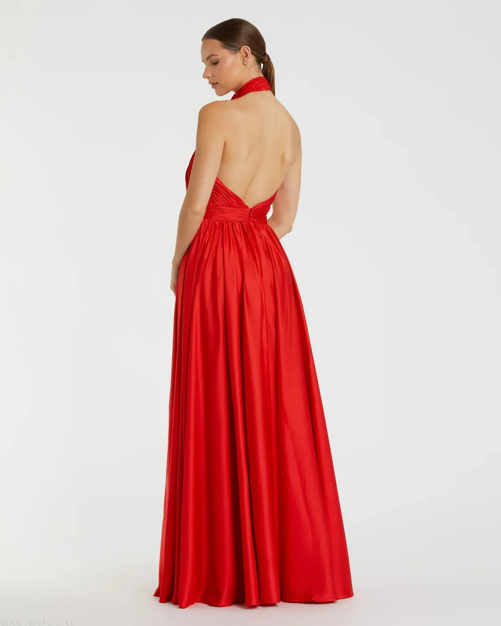 Romantic Voluminous Halter Neck Sleeveless Open Back Satin Maxi Evening Dress