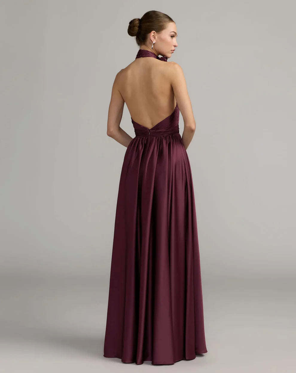Romantic Voluminous Halter Neck Sleeveless Open Back Satin Maxi Evening Dress