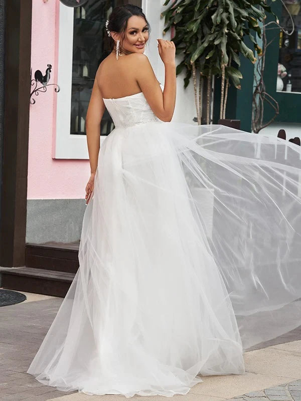 Romantic Ethereal Tulle A-Line Sweetheart Sleeveless Strapless Floor-Length Evening Dresses