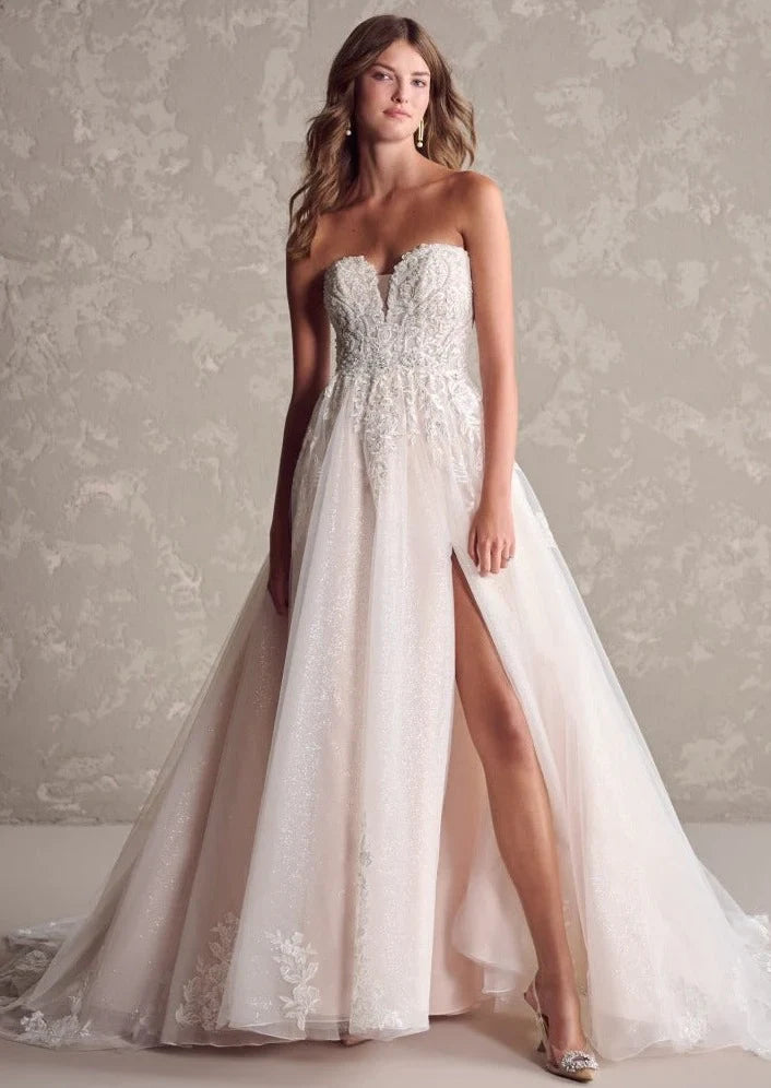 Romantic Sexy Tulle Lace Sequin A-Line Sweetheart Sleeveless Open Back Floor-Length Wedding Dresses