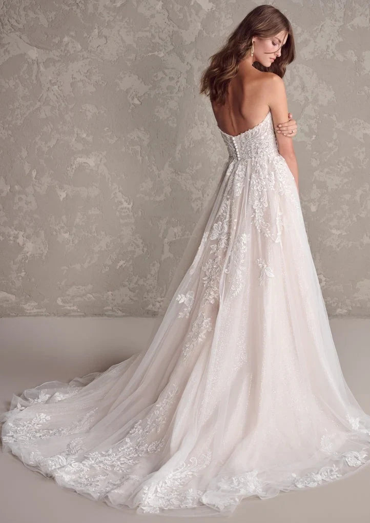 Romantic Sexy Tulle Lace Sequin A-Line Sweetheart Sleeveless Open Back Floor-Length Wedding Dresses