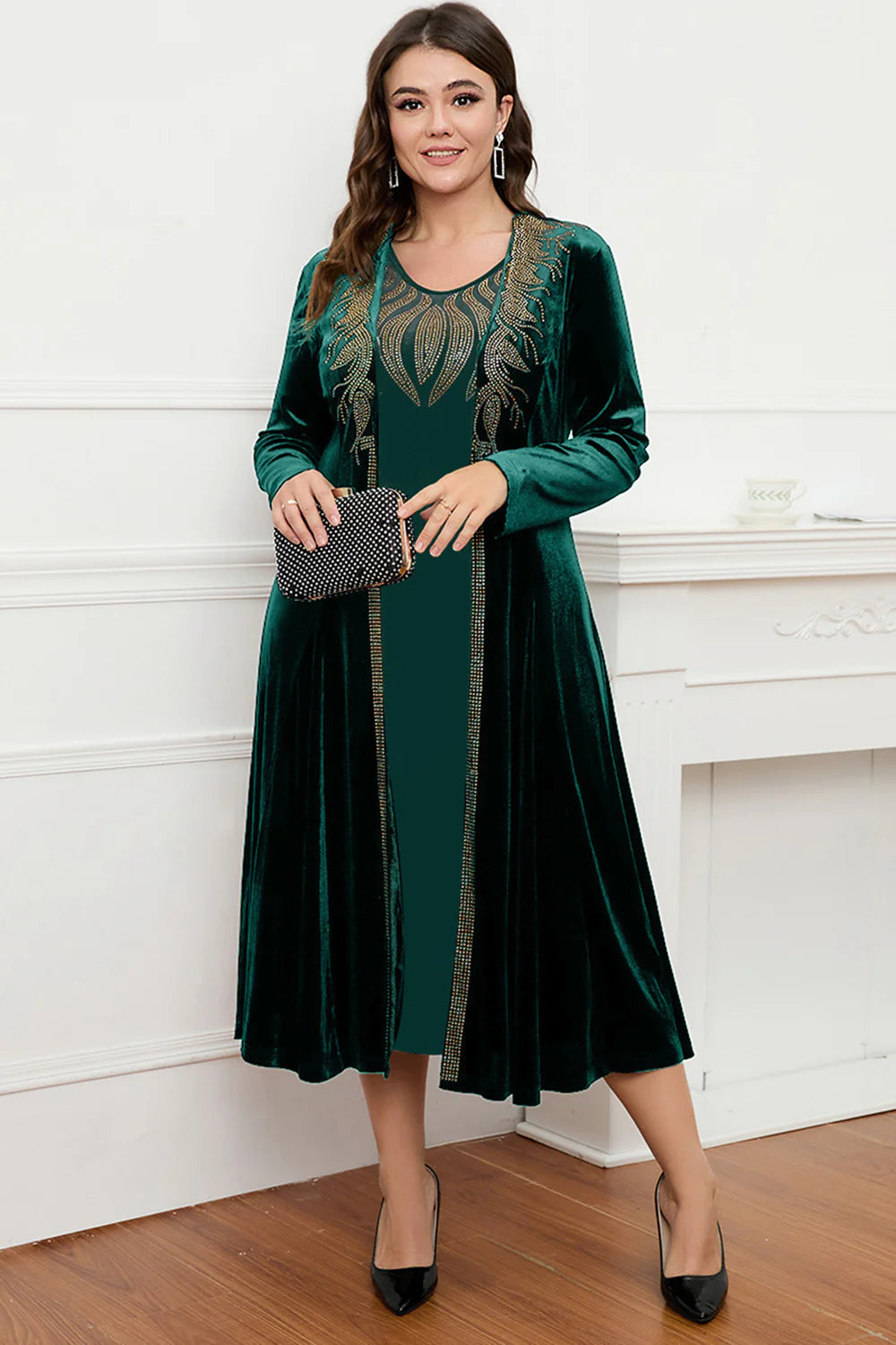 Round Neck Long Sleeves A-Line Mother of the Bride Dress