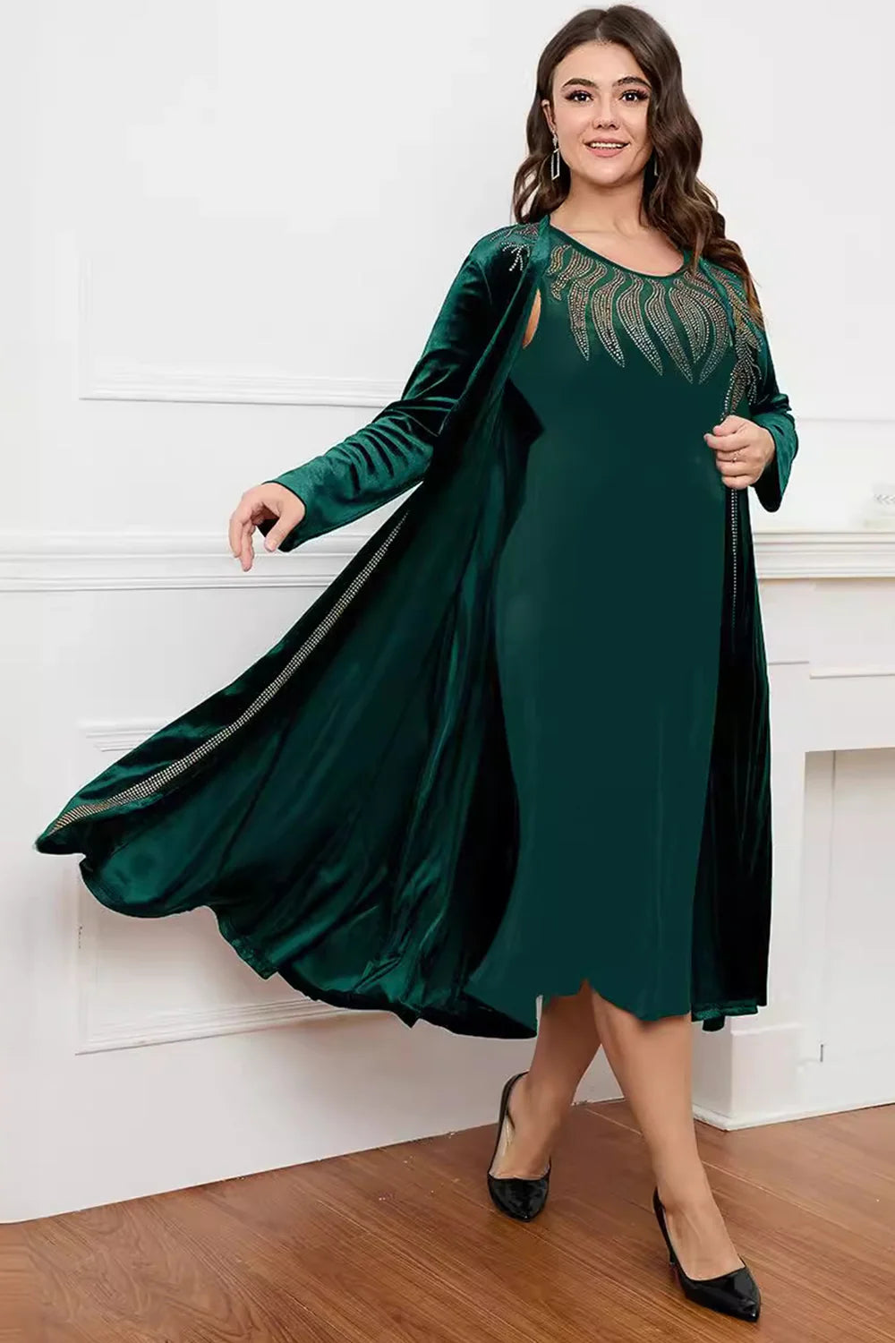 Round Neck Long Sleeves A-Line Mother of the Bride Dress