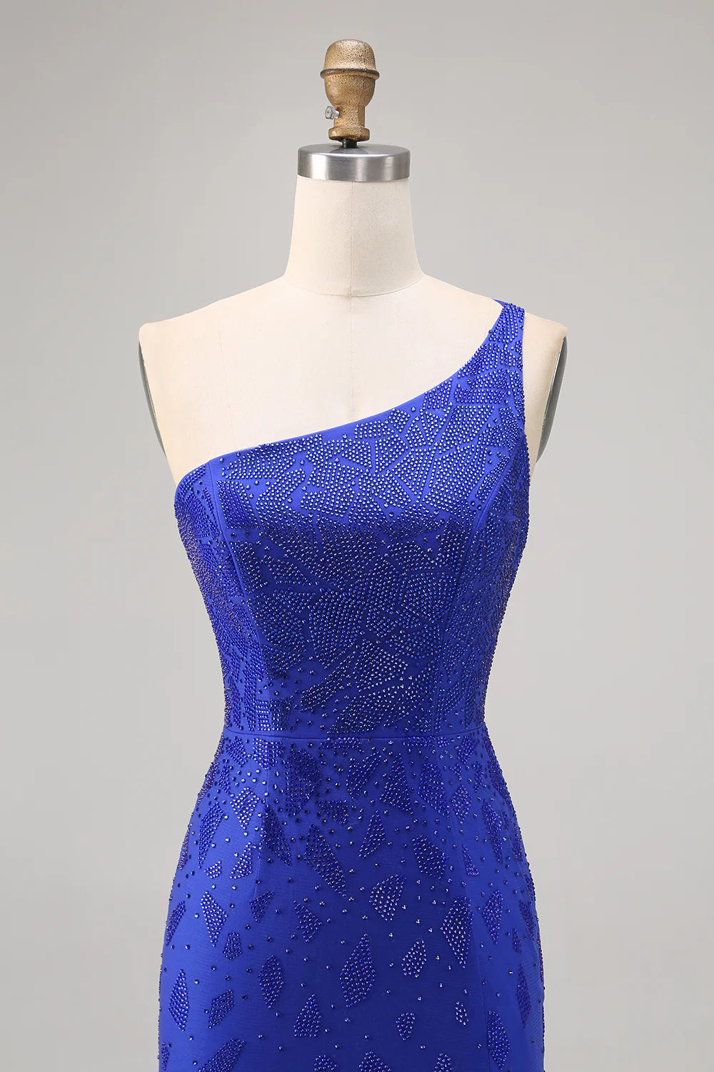 Royal Blue Bodycon One Shoulder Beaded Homecoming Dress with Slit