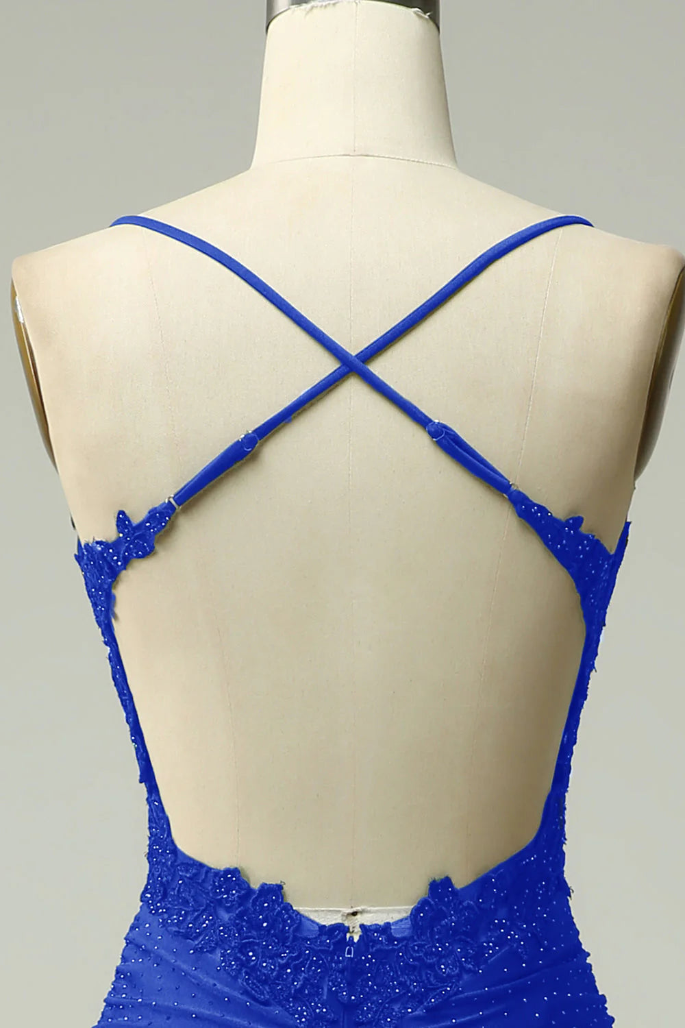 Royal Blue Mermaid Halter Long Prom Dress with Appliques Beading