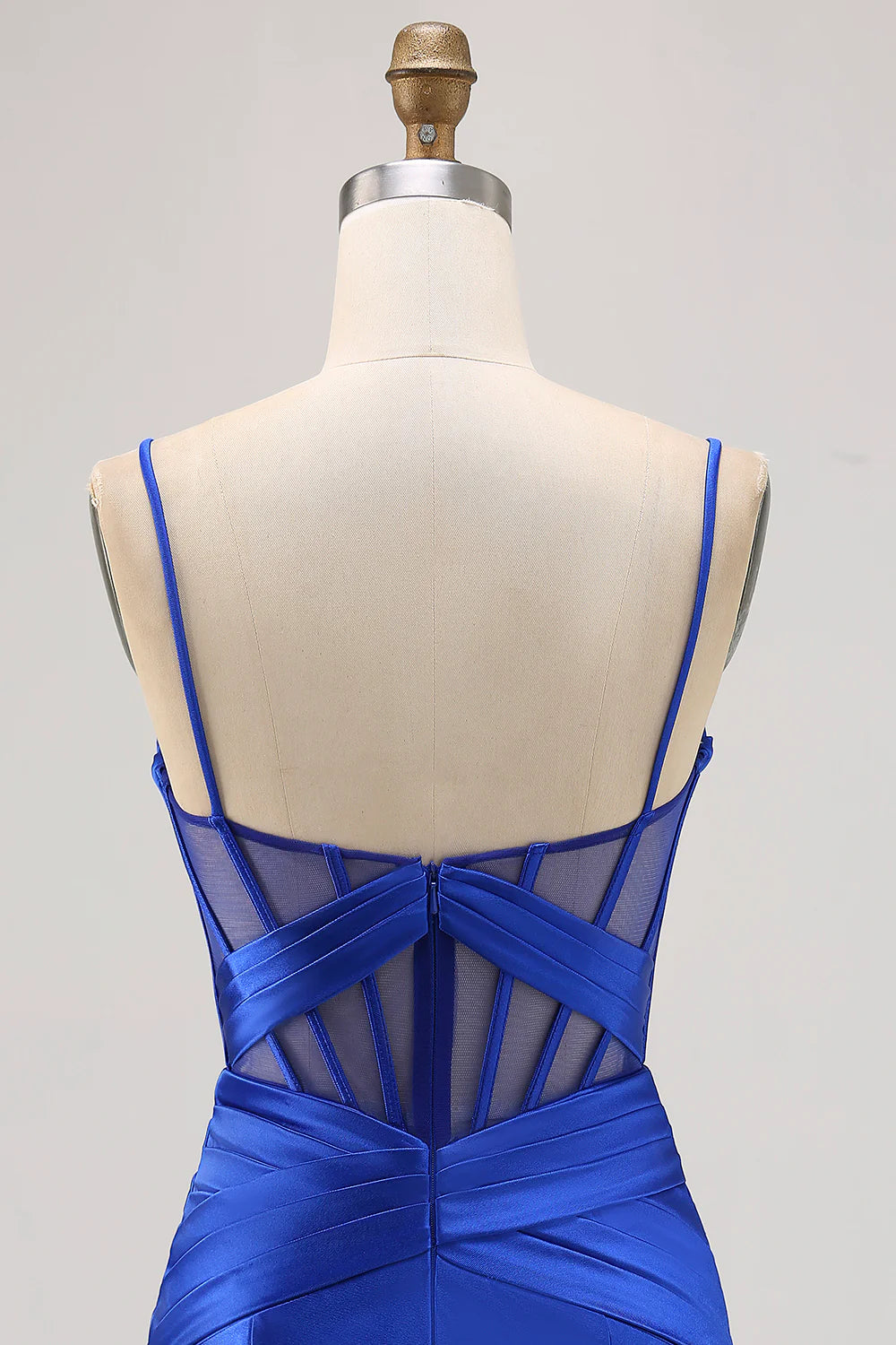 Royal Blue Satin Tight Ruched Corset Short Homecoming Dress with Slit
