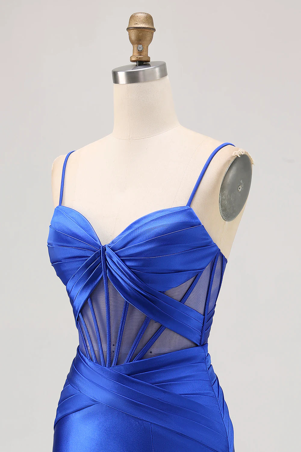 Royal Blue Satin Tight Ruched Corset Short Homecoming Dress with Slit