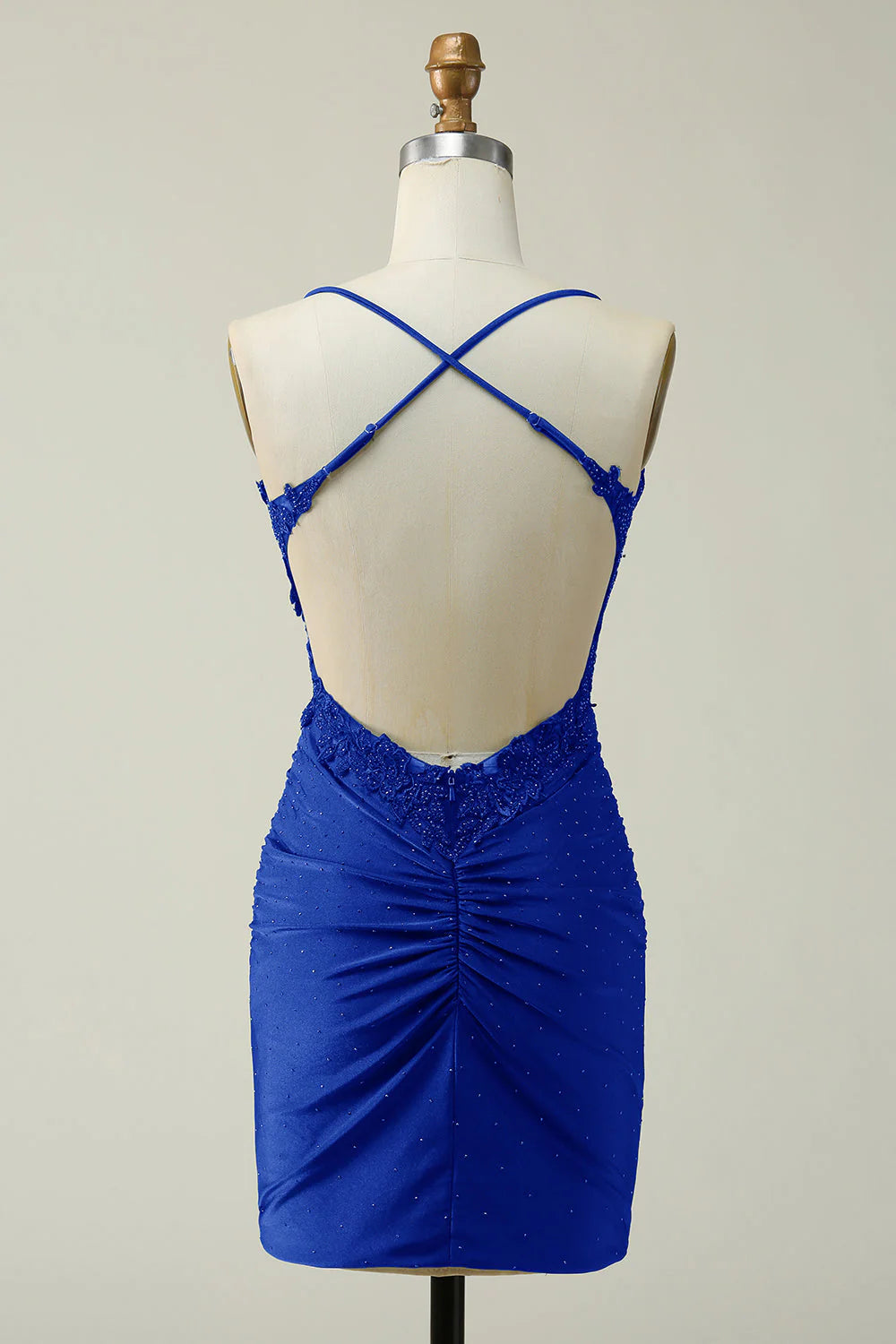 Royal Blue Sheath Spaghetti Straps Short Homecoming Dress with Appliques