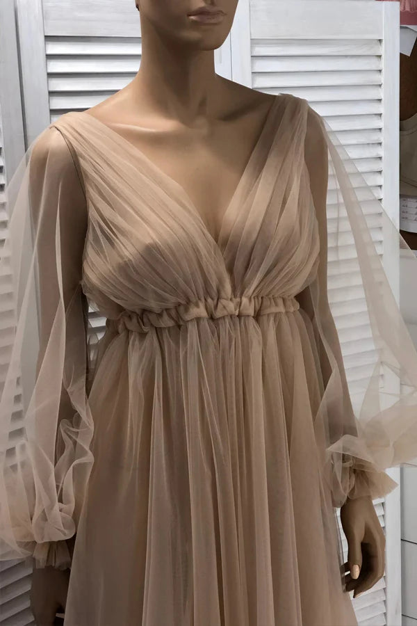 Rustic Wedding Dress With Long Sleeves Champagne Wedding Gown