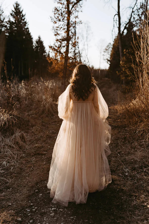 Rustic Wedding Dress With Long Sleeves Champagne Wedding Gown