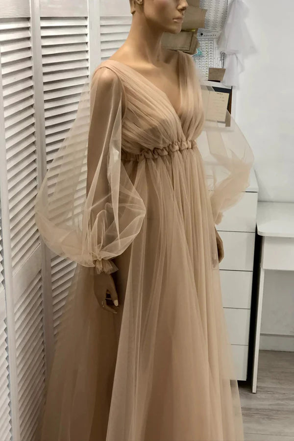 Rustic Wedding Dress With Long Sleeves Champagne Wedding Gown